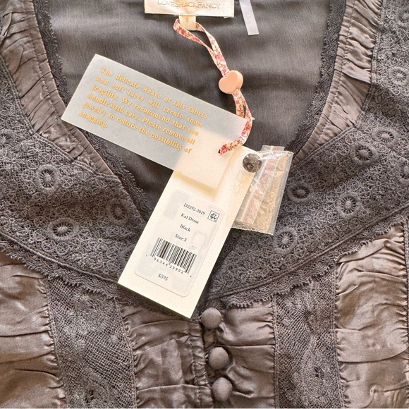 LoveShackFancy Kal Black Satin and Lace Ruffle Mini Dress size S - Picture 6 of 11